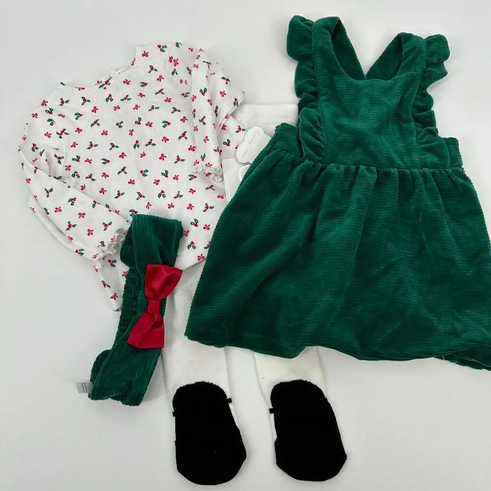Little Me Baby Girls Holly Jumper T-shirt Headband Holiday Christmas Set 6 Month
